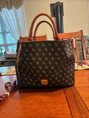 Dooney & Bourke Black and Brown Logo Satchel The Gretta Brenna.